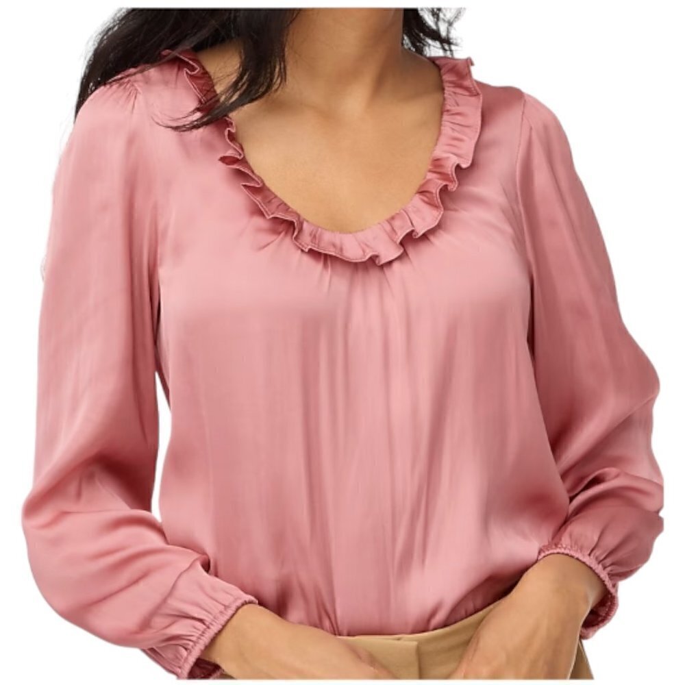 J. Crew Ruffleneck Top Blouse, Rose Blush Pink